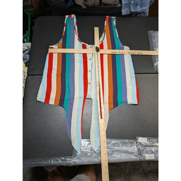 Karlie Multi-Striped Sleeveless Tie Waist Tank Top Women's Size Large - Picture 5 of 5